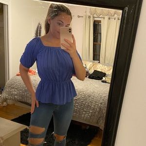 Nine West Blue with Black Stripes Peplum Top